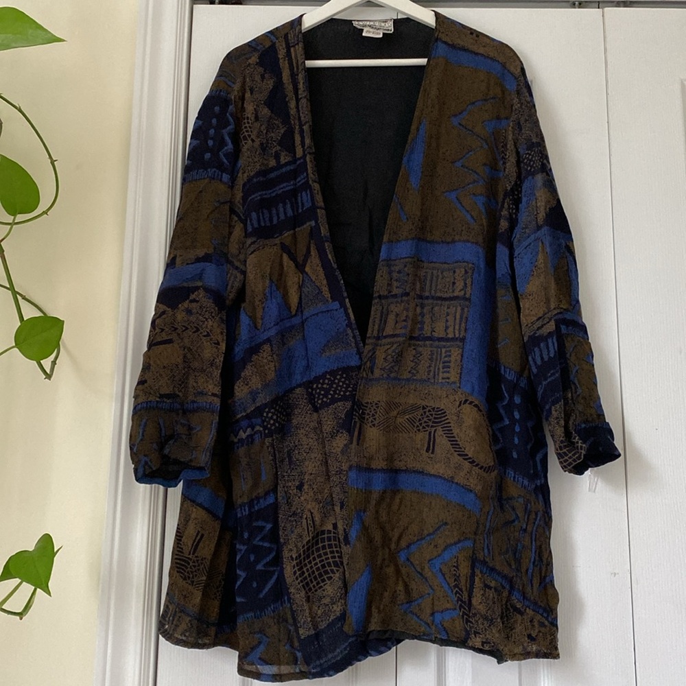 New Options by Kate Geddes Vintage 90s Kimono geometric turtle lizard tribal Y2K